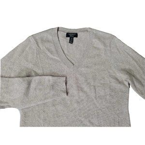 Charter Club Women M Tan Gold Mettallic 100% Cashmere Sweater V-Neck Holiday